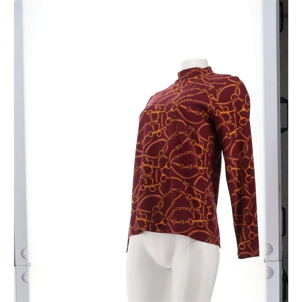 Isaac Mizrahi Choice Print Mock Neck Long Slv Top Maroon Stratus A5192188